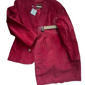 Vintage Elegant suede’s Red Women's Jacket and skirt set